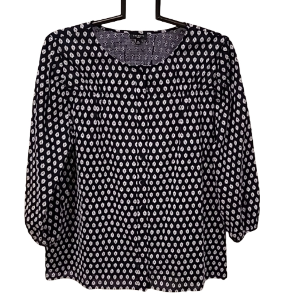 🦋TALBOTS Cotton Petite Graphic Pattern Blouse Blue White MP